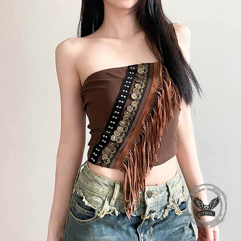American Holiday Style Fur Edge Fringe Crop Top 02 | Gthic.com