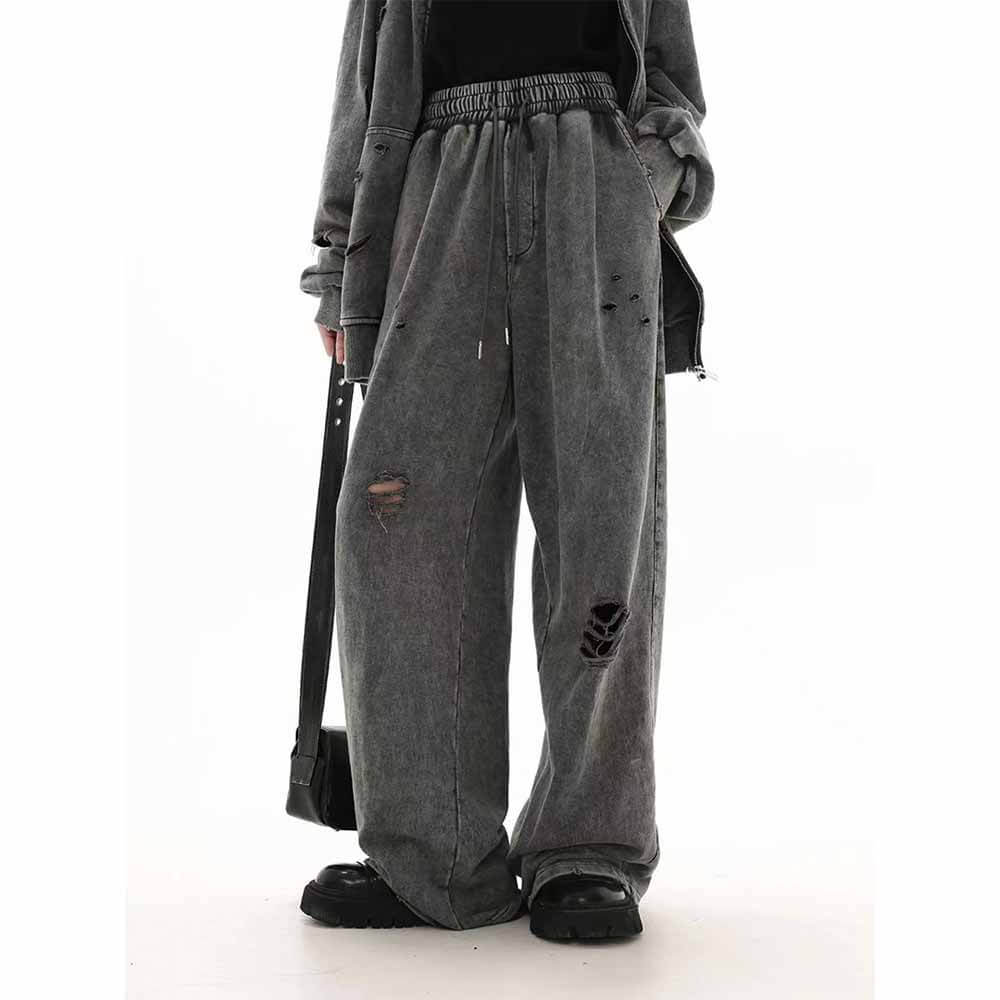 American Loose Straight Casual Ripped Wide-Leg Pants 01 | Gthic.com