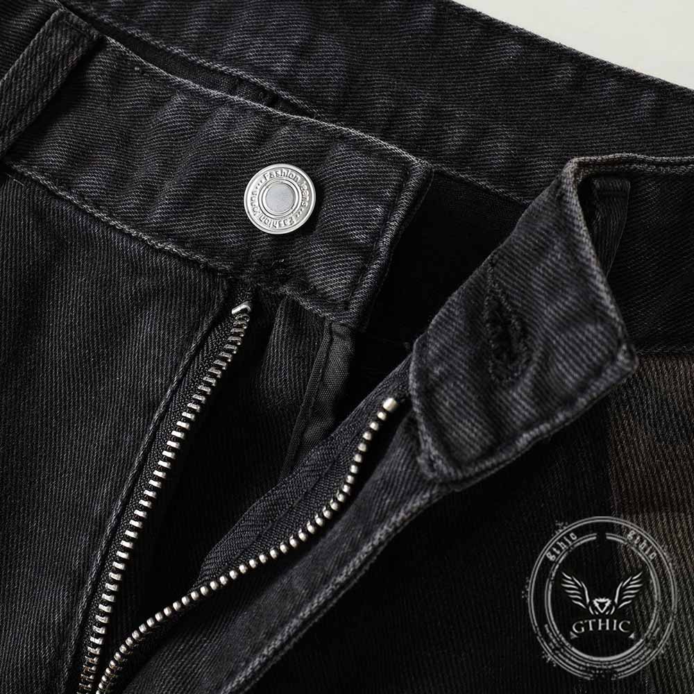 Pantaloni punk da uomo in cotone con stampa teschio patch