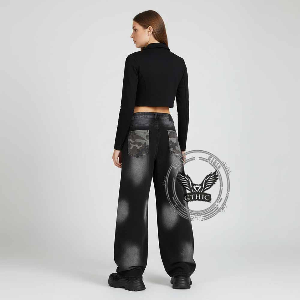 American Retro Camouflage Washed Cargo Jeans | Gthic.com