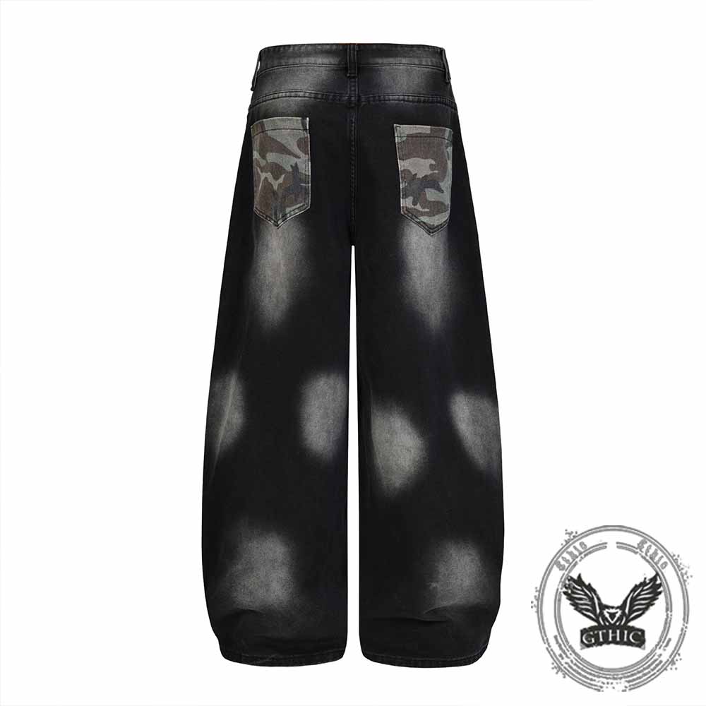 Pantaloni punk da uomo in cotone con stampa teschio patch