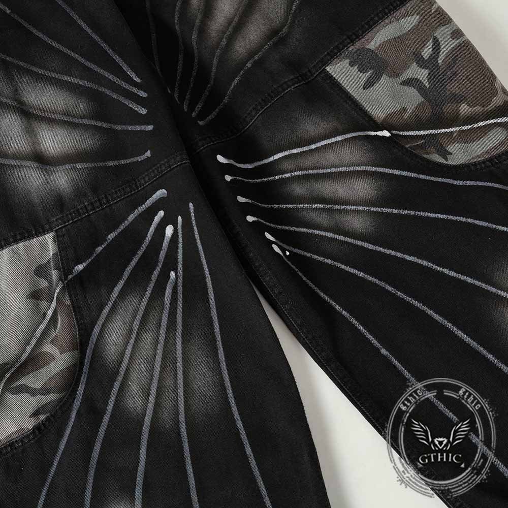 Pantaloni punk da uomo in cotone con stampa teschio patch