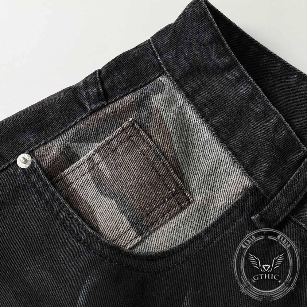 Pantaloni punk da uomo in cotone con stampa teschio patch