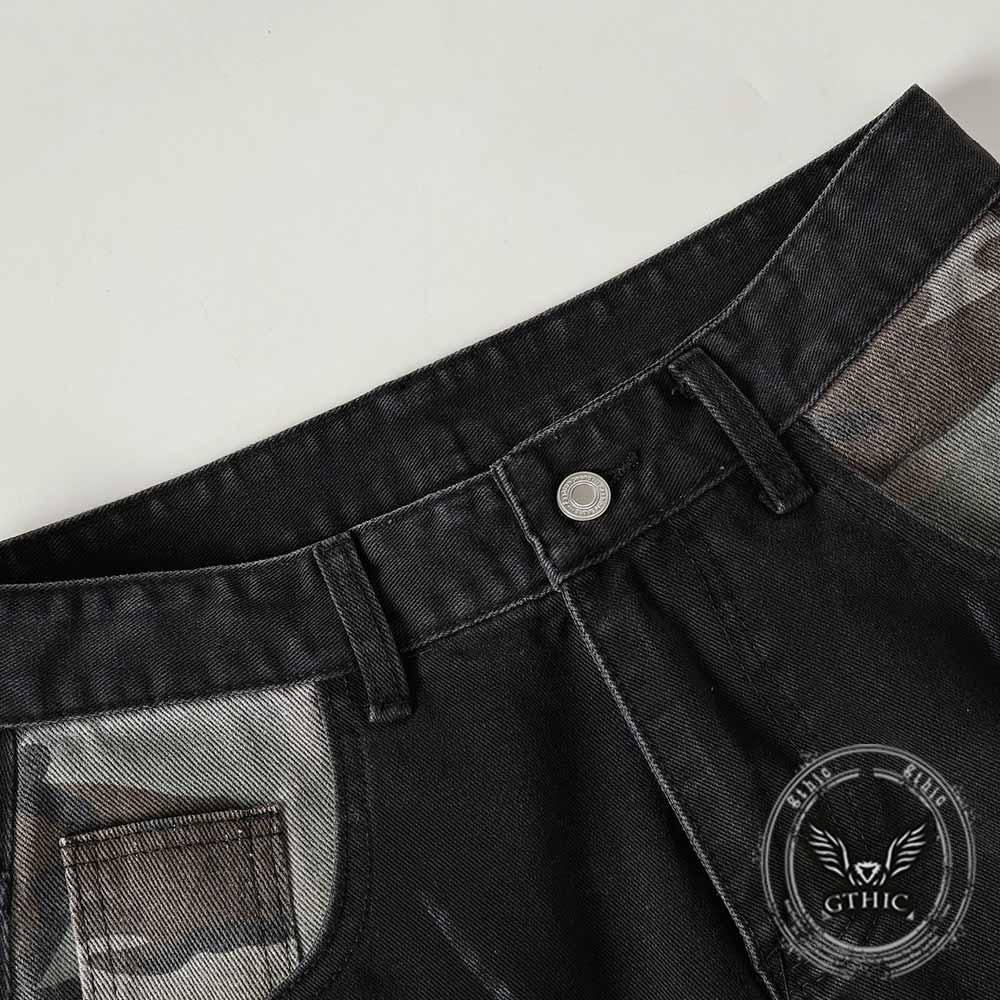 Pantaloni punk da uomo in cotone con stampa teschio patch