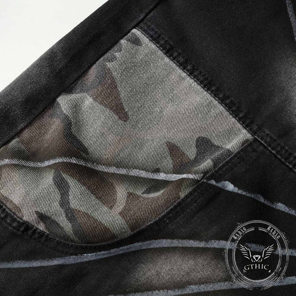 Pantaloni punk da uomo in cotone con stampa teschio patch