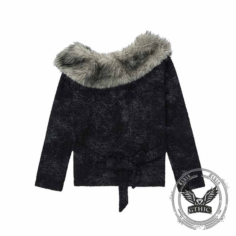 American Retro Detachable Fur Collar Pullover Sweater | Gthic.com