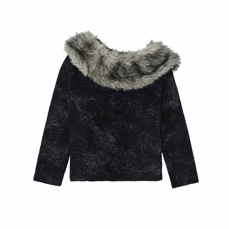 American Retro Detachable Fur Collar Pullover Sweater | Gthic.com