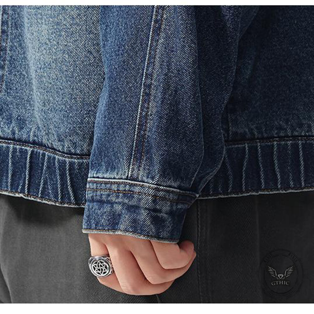 American Retro Distressed Stand-Up Collar Denim Jacket