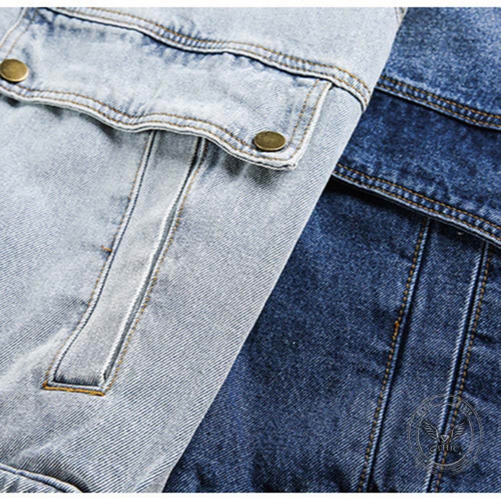 American Retro Distressed Stand-Up Collar Denim Jacket