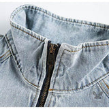 American Retro Distressed Stand-Up Collar Denim Jacket