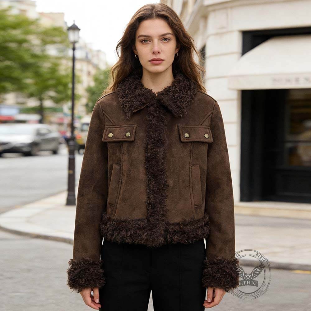 American Retro Distressed Suede Plush Patchwork Jacket | Gthic.com