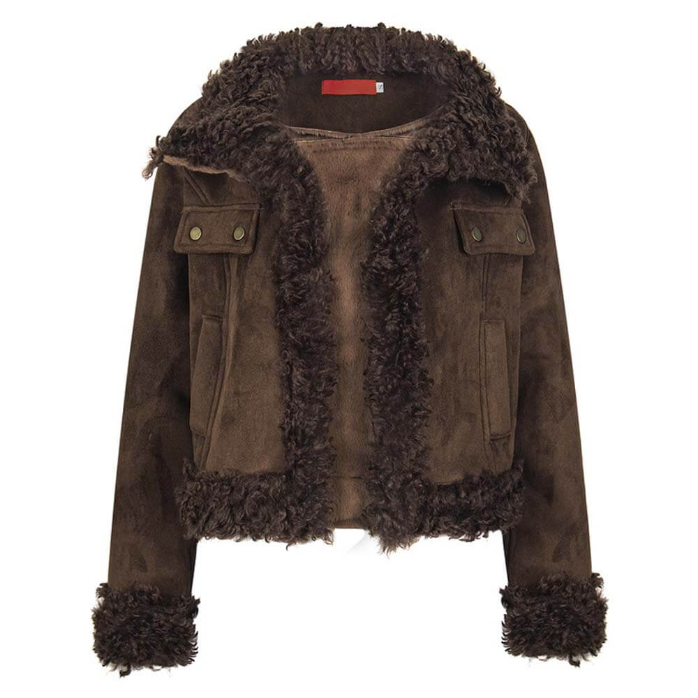 American Retro Distressed Suede Plush Patchwork Jacket | Gthic.com