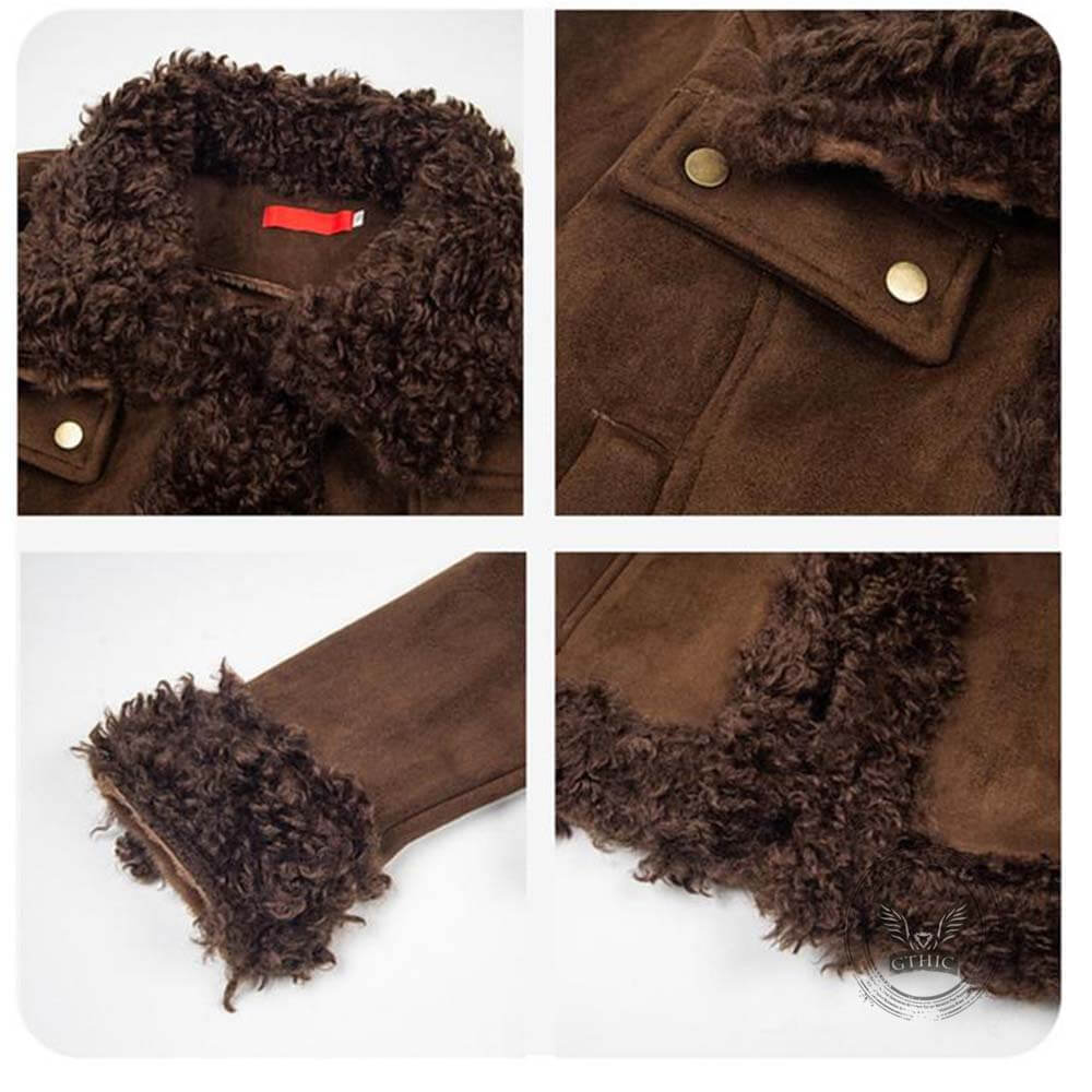 American Retro Distressed Suede Plush Patchwork Jacket | Gthic.com