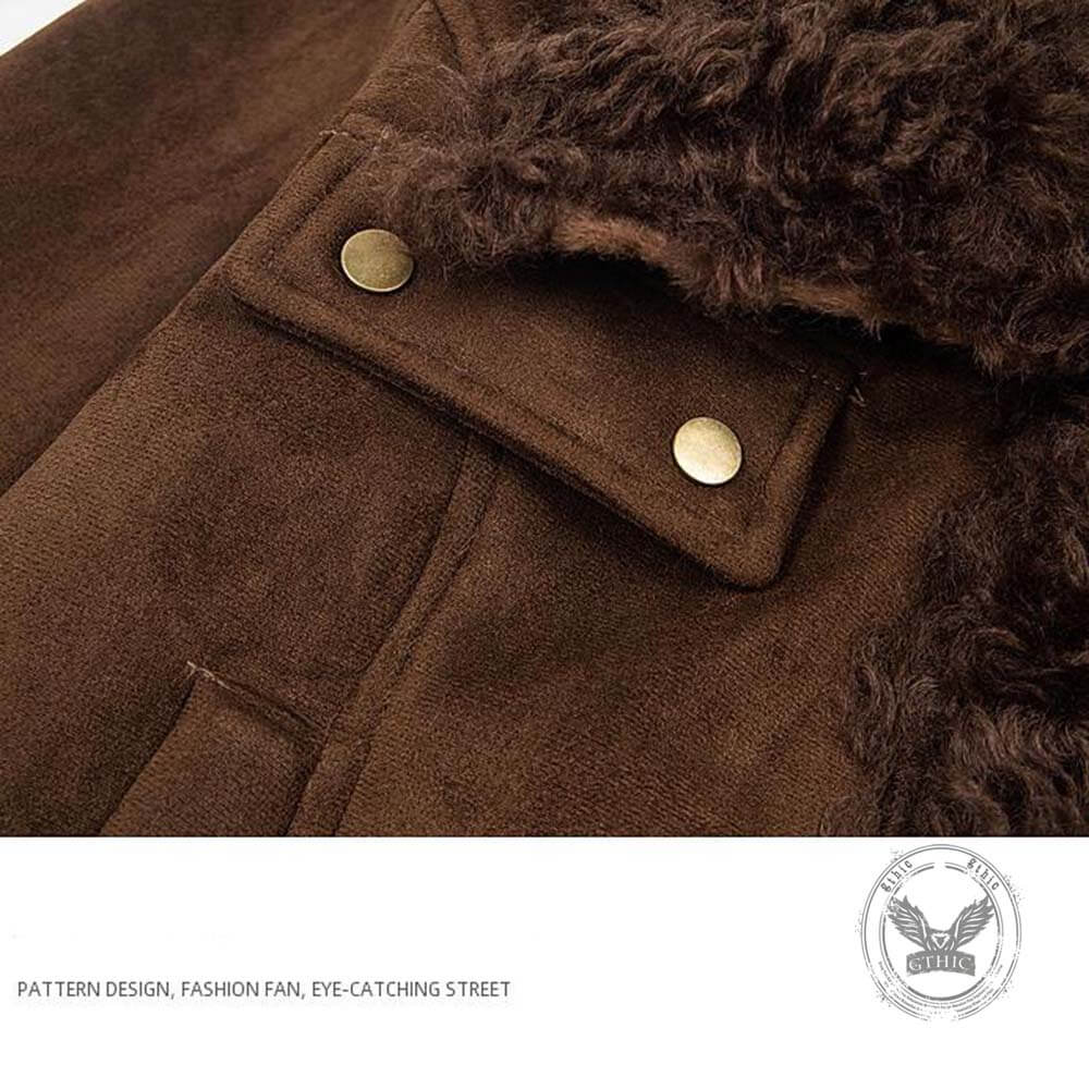 American Retro Distressed Suede Plush Patchwork Jacket
