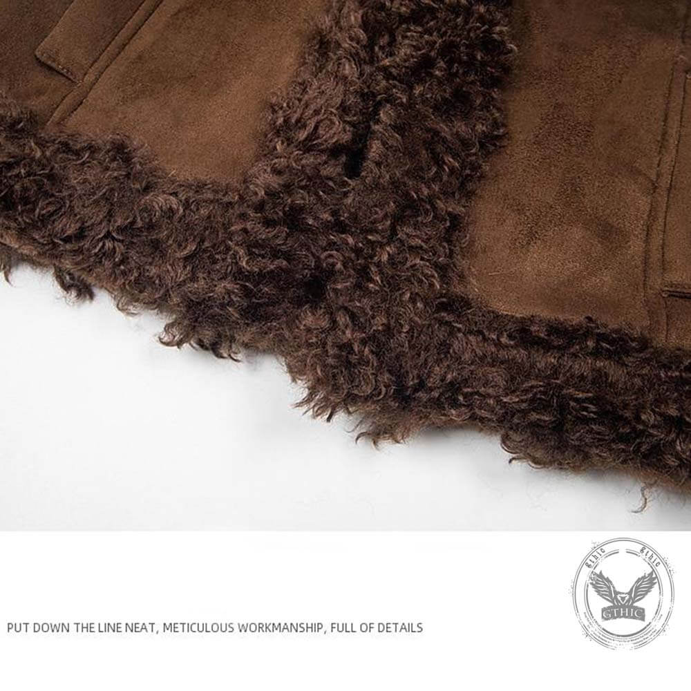 American Retro Distressed Suede Plush Patchwork Jacket