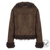 American Retro Distressed Suede Plush Patchwork Jacket | Gthic.com