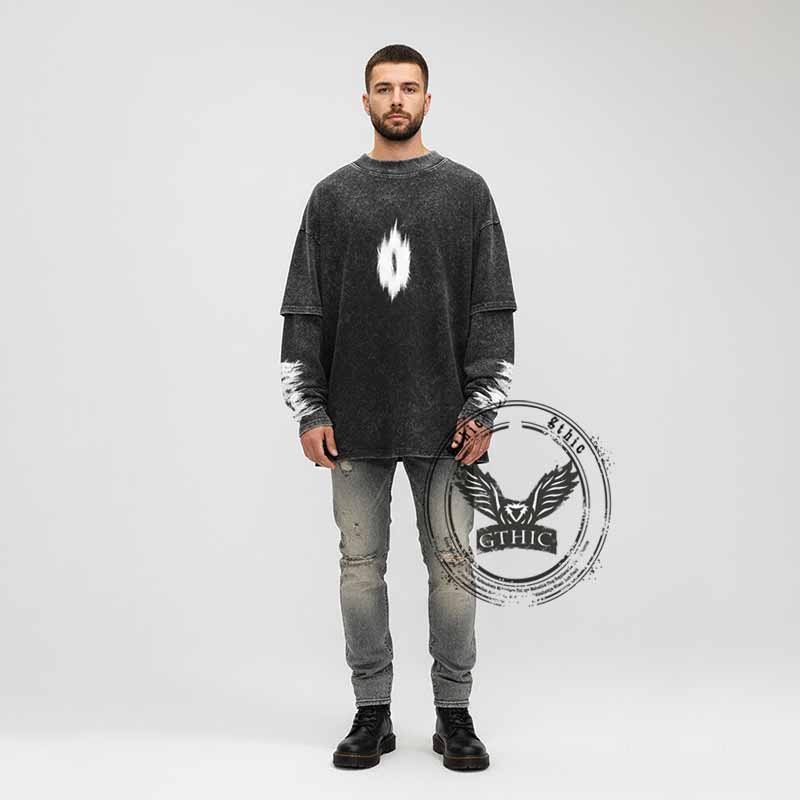 American Retro Fake Two Piece Washed Printed Sweatshirt | Gthic.com