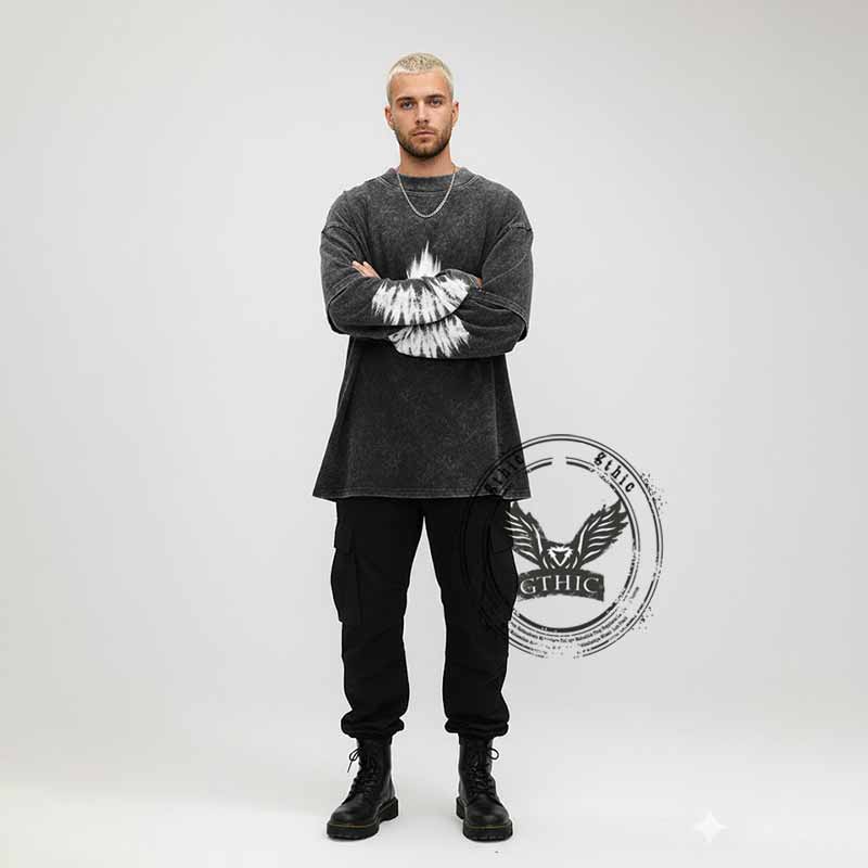 American Retro Fake Two Piece Washed Printed Sweatshirt | Gthic.com