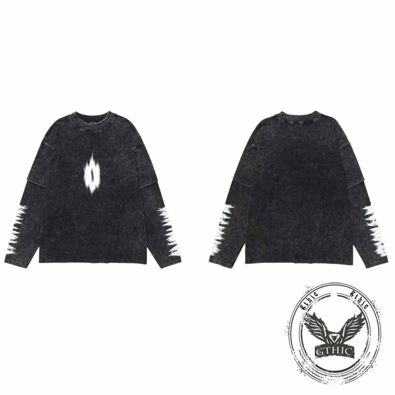 American Retro Fake Two Piece Washed Printed Sweatshirt | Gthic.com