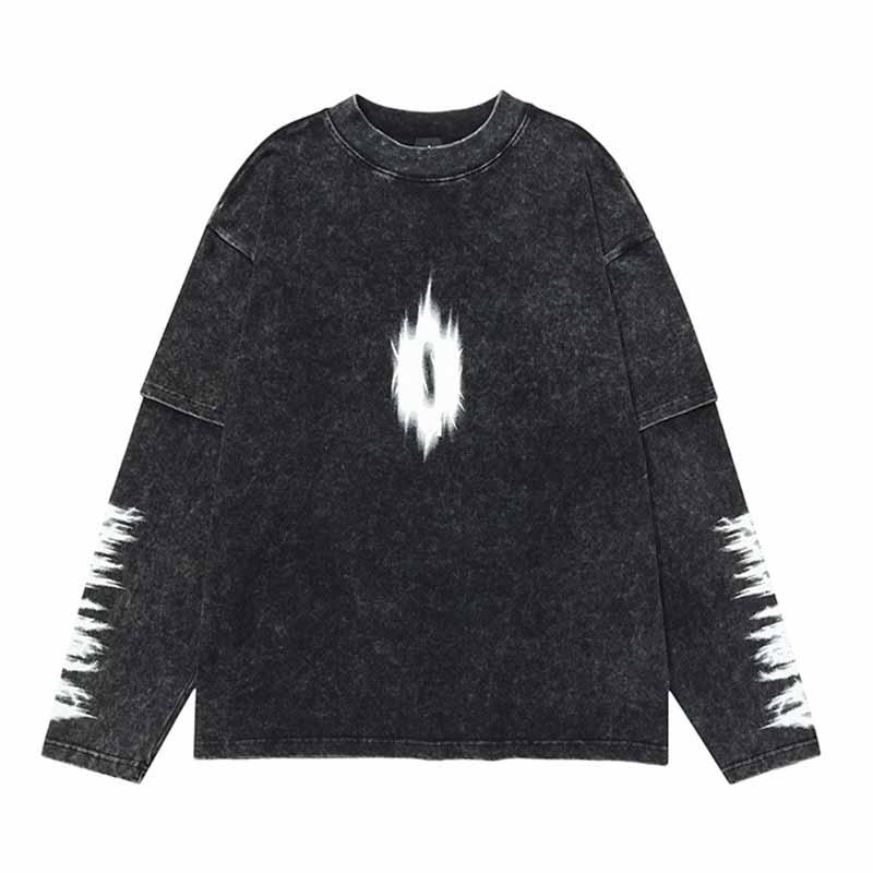 American Retro Fake Two Piece Washed Printed Sweatshirt | Gthic.com