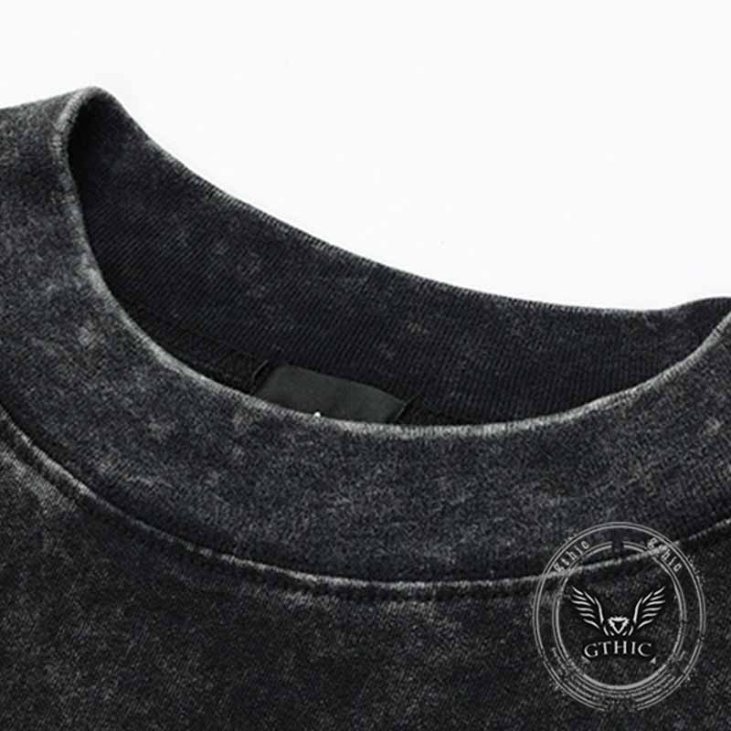 American Retro Fake Two Piece Washed Printed Sweatshirt