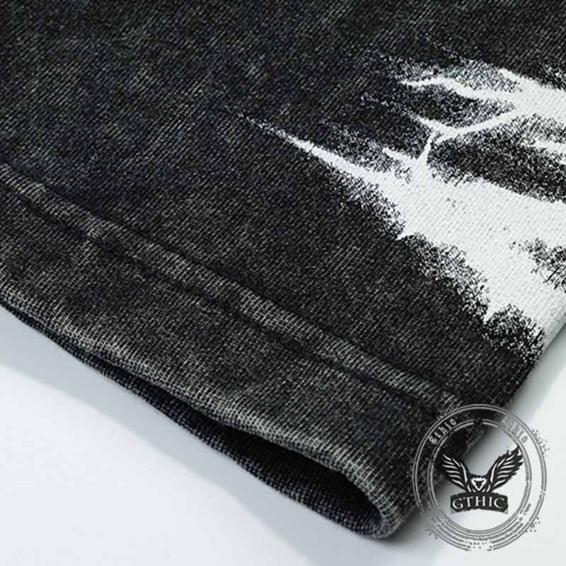 American Retro Fake Two Piece Washed Printed Sweatshirt