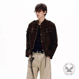 American Retro Faux Suede Patchwork Design Short Jacket | Gthic.com