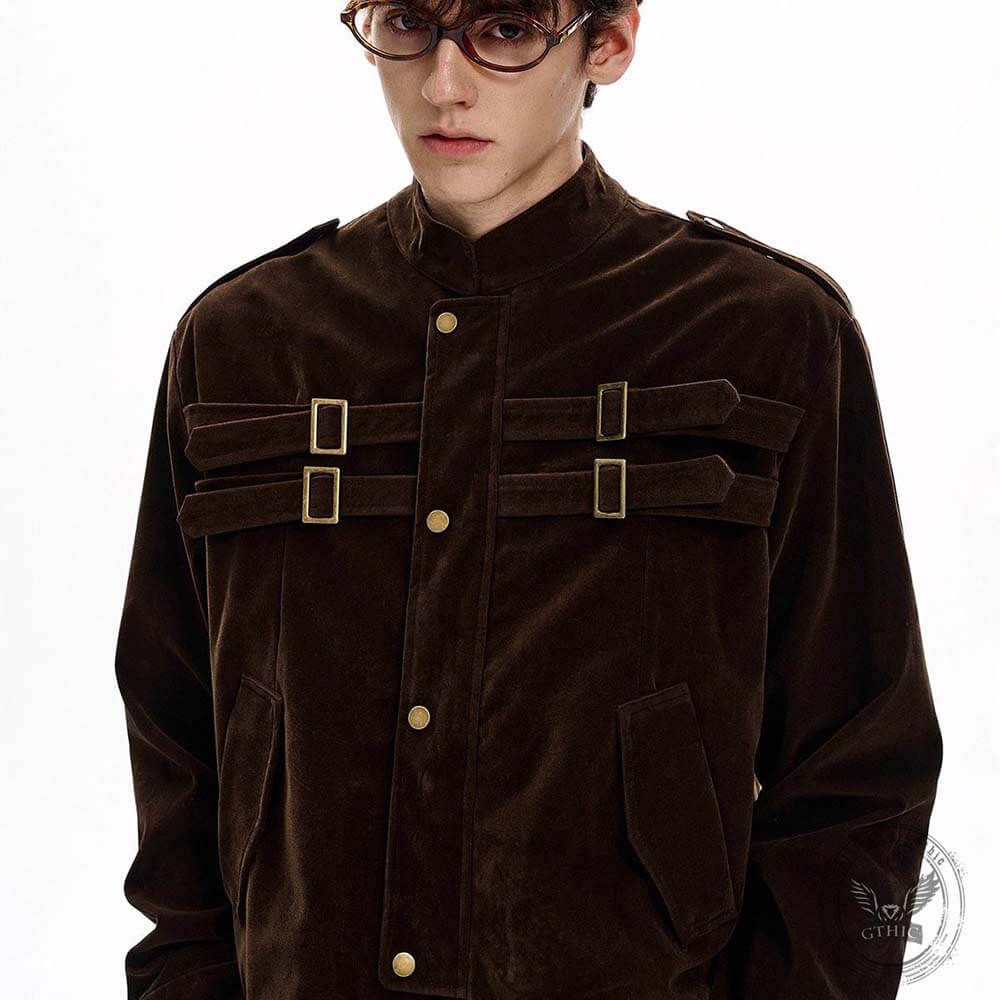 American Retro Faux Suede Patchwork Design Short Jacket | Gthic.com