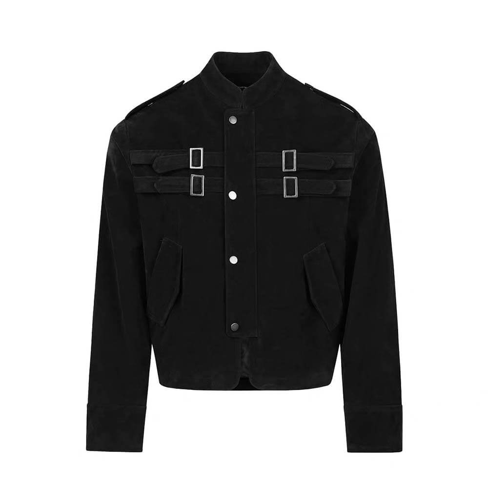 American Retro Faux Suede Patchwork Design Short Jacket | Gthic.com