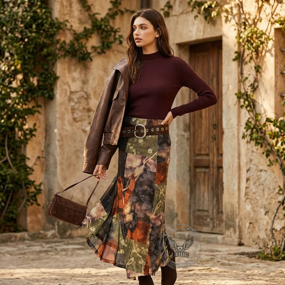 American Retro Floral Mesh Asymmetrical Skirt | Gthic.com