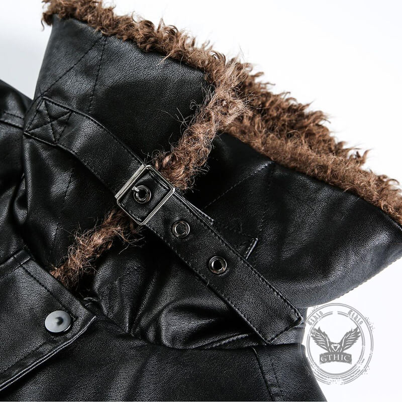 American Retro Fur Collar Versatile PU Leather Jacket