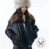 American Retro Fur Collar Versatile PU Leather Jacket | Gthic.com
