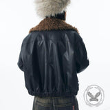 American Retro Fur Collar Versatile PU Leather Jacket | Gthic.com