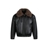 American Retro Fur Collar Versatile PU Leather Jacket | Gthic.com