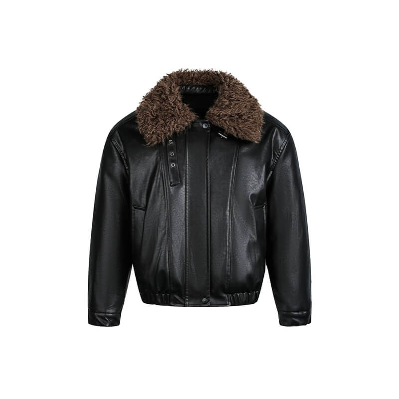 American Retro Fur Collar Versatile PU Leather Jacket | Gthic.com