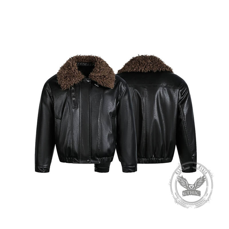 American Retro Fur Collar Versatile PU Leather Jacket