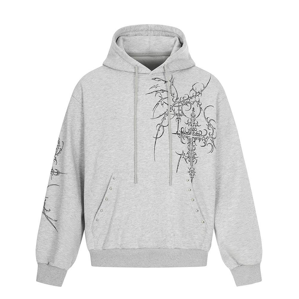 American Retro Gothic Cross Loose Hoodie Sweatpants Set