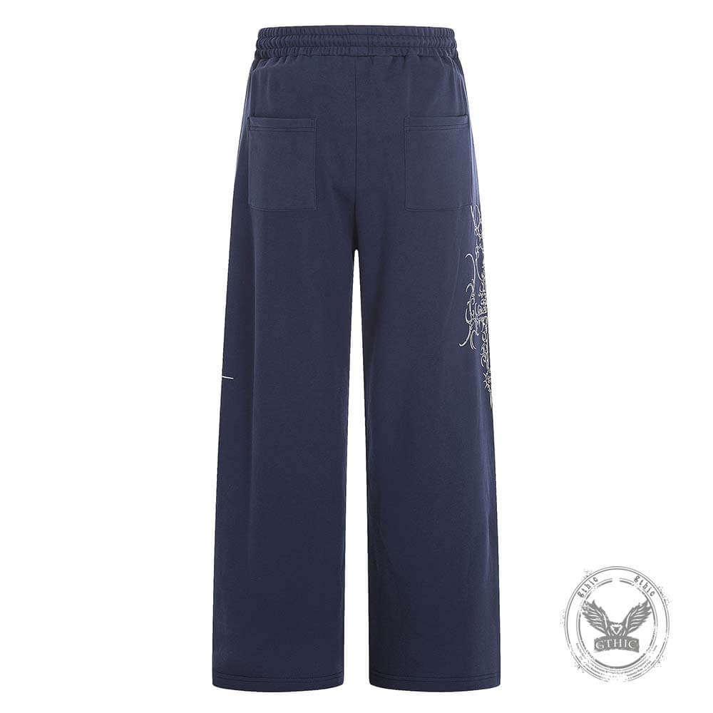 American Retro Gothic Cross Loose Hoodie Sweatpants Set