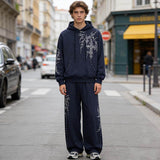 American Retro Gothic Cross Loose Hoodie Sweatpants Set | Gthic.com