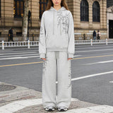 American Retro Gothic Cross Loose Hoodie Sweatpants Set | Gthic.com