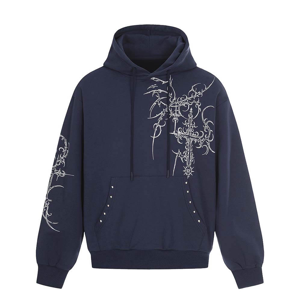 American Retro Gothic Cross Loose Hoodie Sweatpants Set | Gthic.com