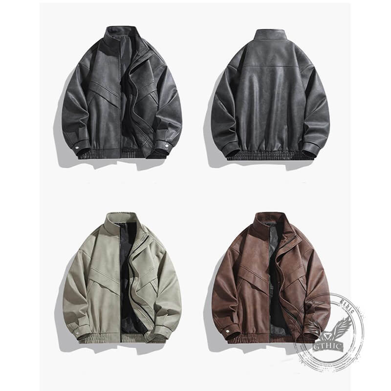 American Retro Lapel PU Leather Street Jacket Coat