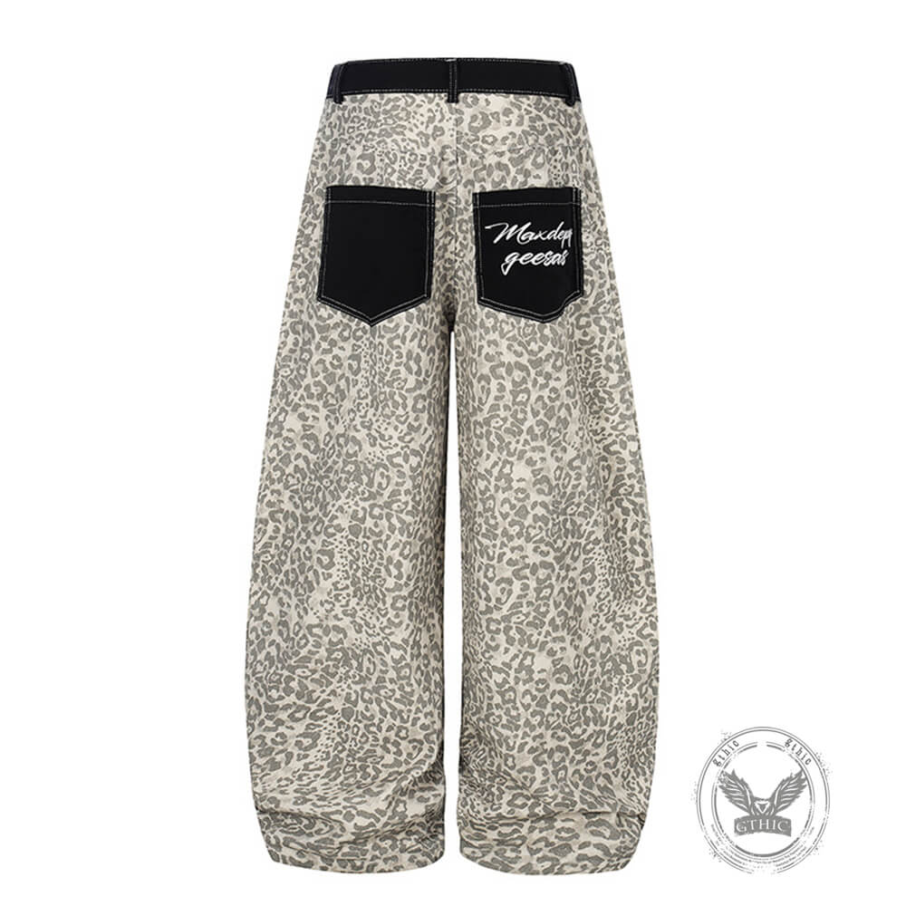 American Retro Leopard-Print Casual Scimitar Jeans