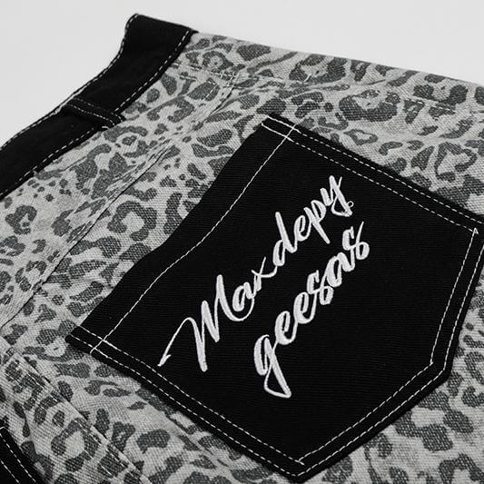 American Retro Leopard-Print Casual Scimitar Jeans