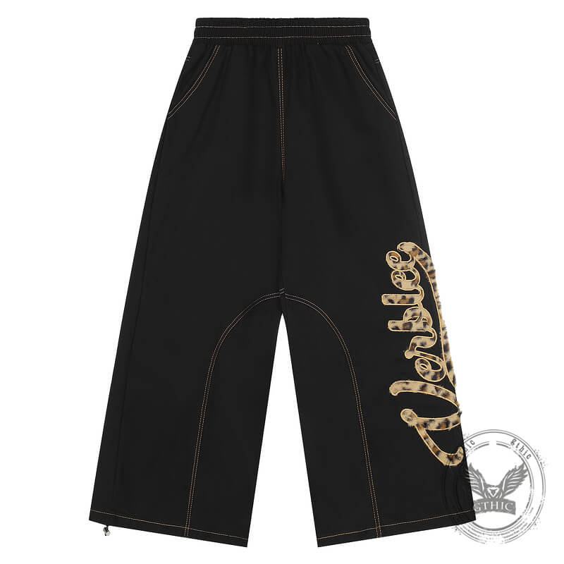 American Retro Leopard Print Letter Patch Loose Jeans | Gthic.com