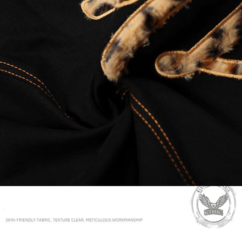 American Retro Leopard Print Letter Patch Loose Jeans