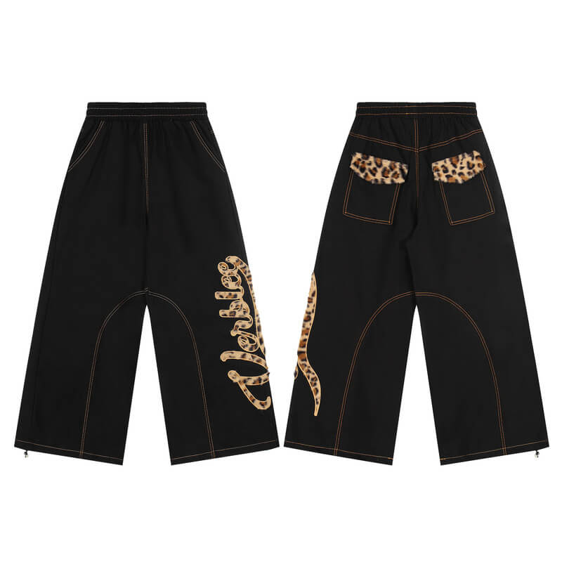 American Retro Leopard Print Letter Patch Loose Jeans | Gthic.com