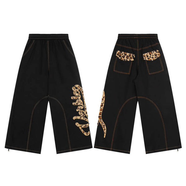 American Retro Leopard Print Letter Patch Loose Jeans | Gthic.com