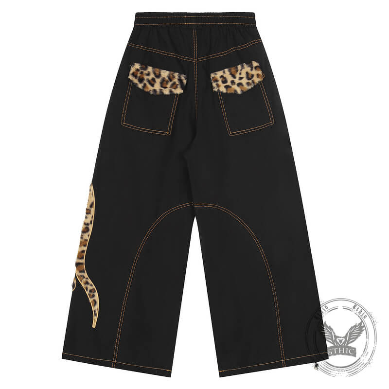 American Retro Leopard Print Letter Patch Loose Jeans | Gthic.com