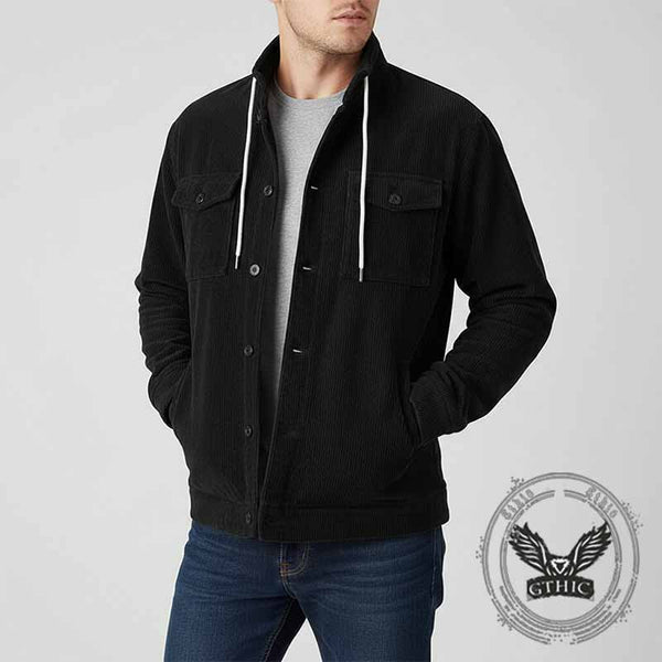 American Retro Multi-Pocket Corduroy Lapel Coat | Gthic.com